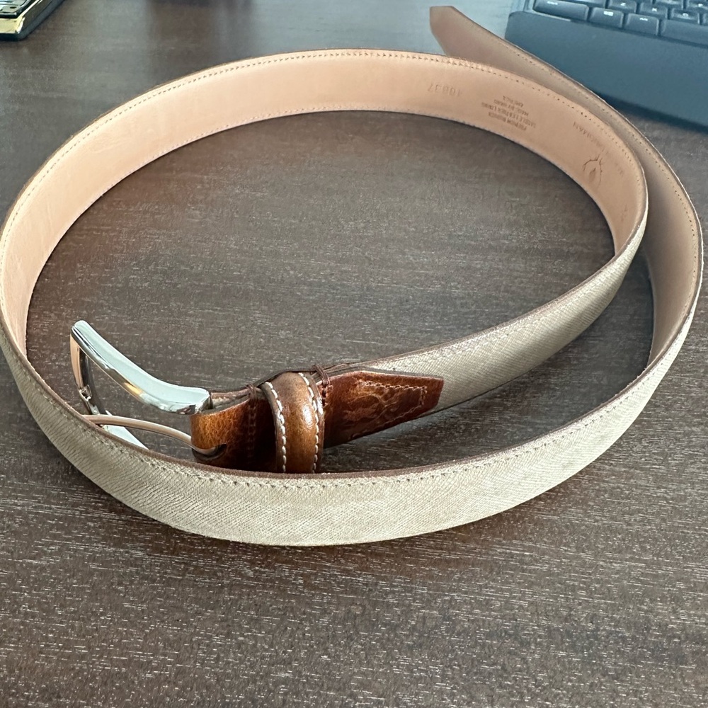 Martin Dingman Beige and Brown Leather Belt